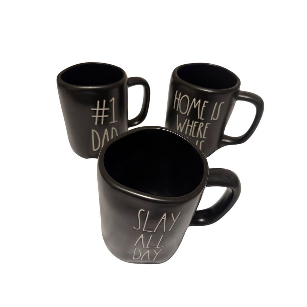 Rae Dunn Artisan Collection Black Mugs Set of 3 Dad Bold Lettering